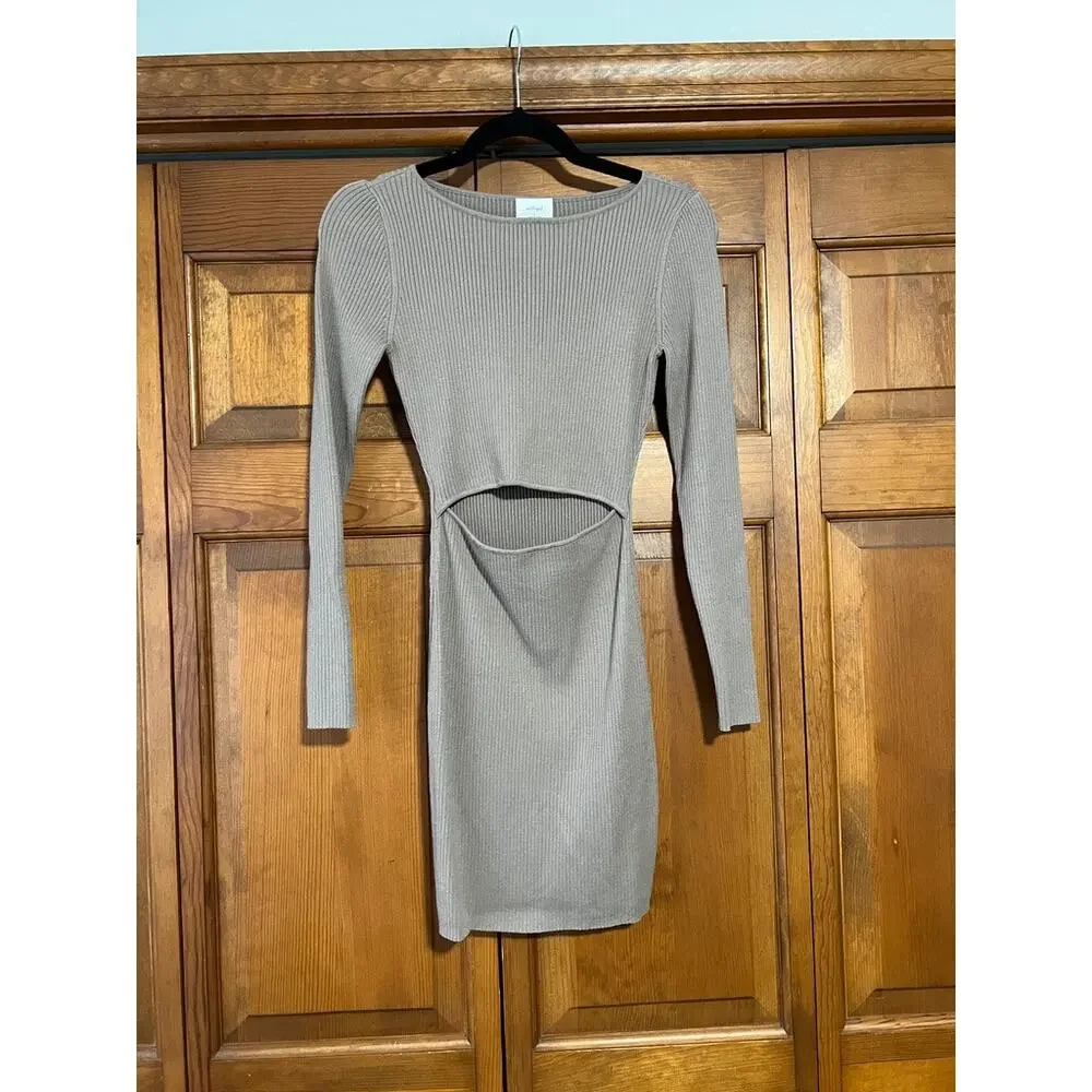 Wilfred Aritzia Women's Cutout Knit Longsleeve Mini Dress Nomad Taupe Size S
